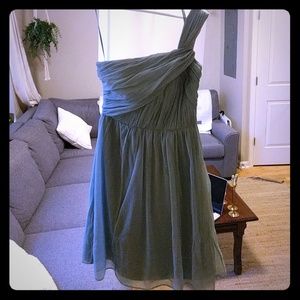 J Crew silk one-shoulder dress in dusty shale